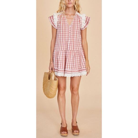 Hunter Bell Virginia Mini Dress Rosette Check Gingham Eyelet Ruffle Tuckernuck - Picture 3 of 11